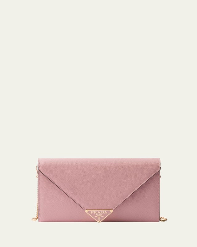 Mini Envelope Flap Saffiano Leather Wallet on Chain
